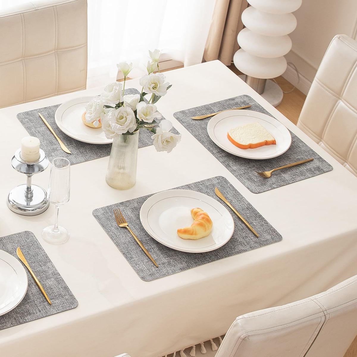 Premium Faux Leather Dining Table Mats, Grey
