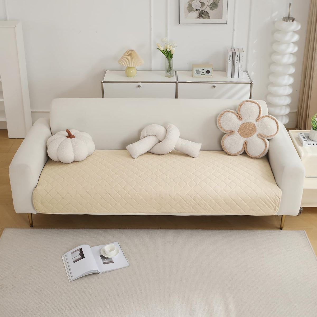 Waterproof Anti-Slip Quick Dry Sofa Seat Mat for 1/2/3 Seater, Cream