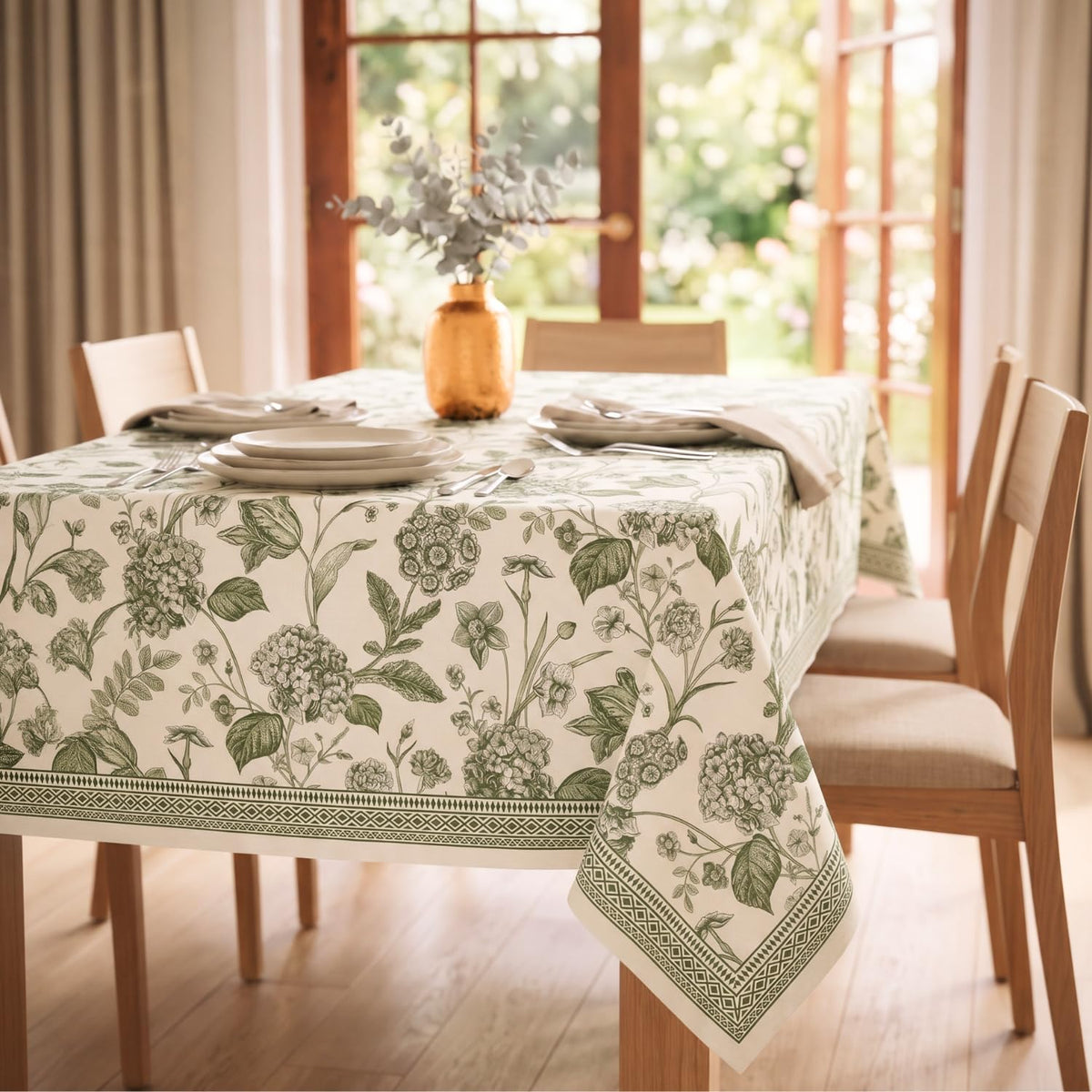 HOKIPO Aesthetic Table Cloth for 6 Seater Dining Table, Olive Green - image 1