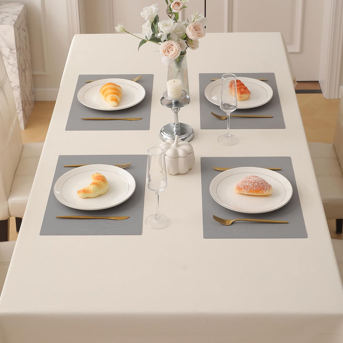 Buy light grey pp waterproof dining table mats set of 4 