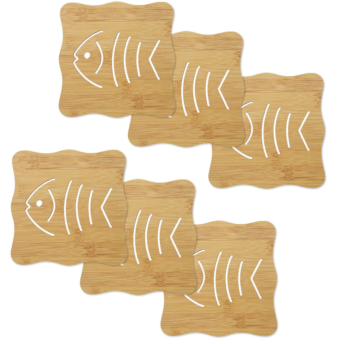 Buy Eco-Friendly Fish Design Bamboo Coasters – Pack of 2/4/6