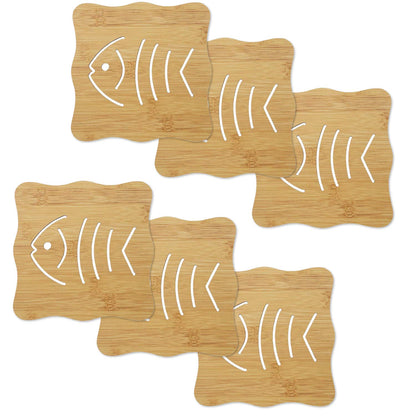 HOKIPO Eco-Friendly Bamboo Coasters for Dining Table Heat Pad for Kitchen - Pack of 2/4/6