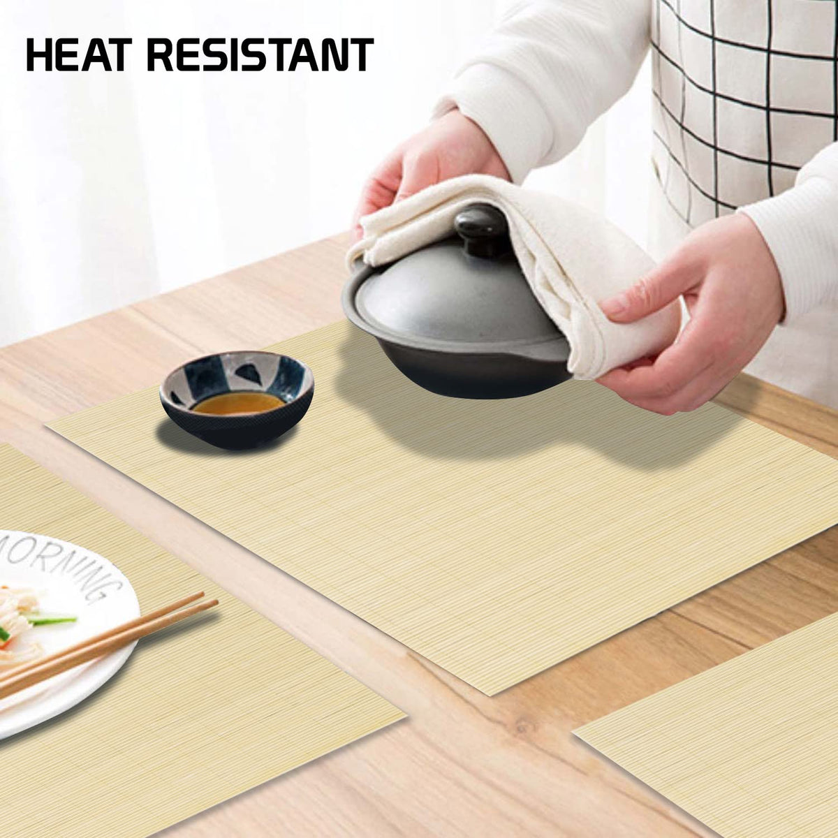 Buy premium Buff Beige Colour heat resistant bamboo dining table mat | Hokipo