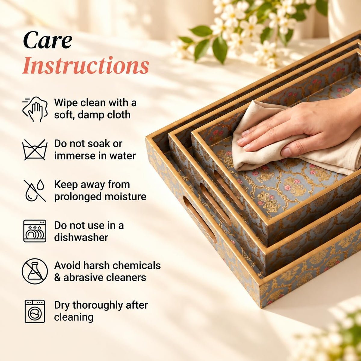 HOKIPO Serving Tray Set of 3, Engineered Wood, Shahi Gulnaar - image 7