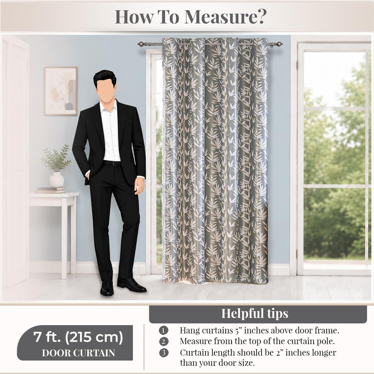 HOKIPO Luxe Foliage Foil Printed Curtains, 7 Feet Long - Slate Grey - image 8