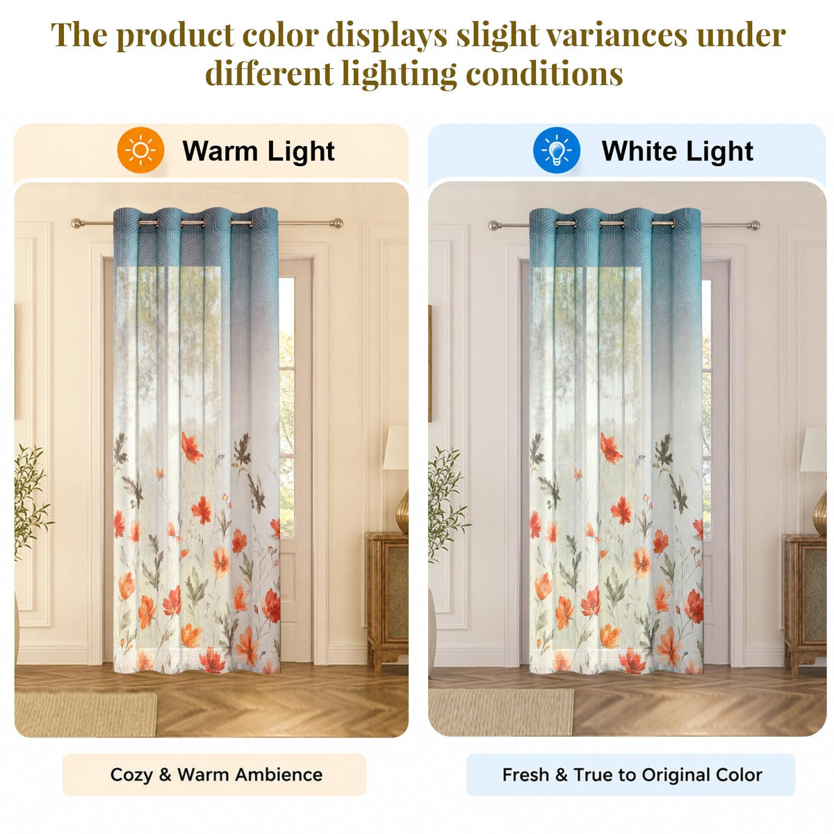 HOKIPO Petal Breeze Sheer Curtains, 7 Feet Long - Coral Drift - image 5