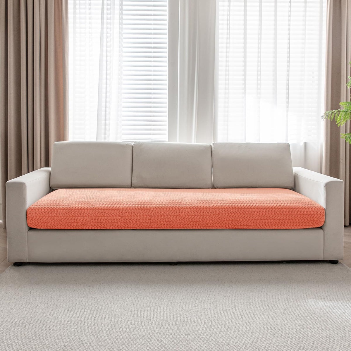 Stretchable Thick Jacquard Textured Seat Couch Cushion Cover for 1/2/3 Seaters, Orange