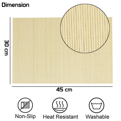 Reversible Bamboo Placemats Set of 4 Table Mats, 45x30 cm, Buff Beige