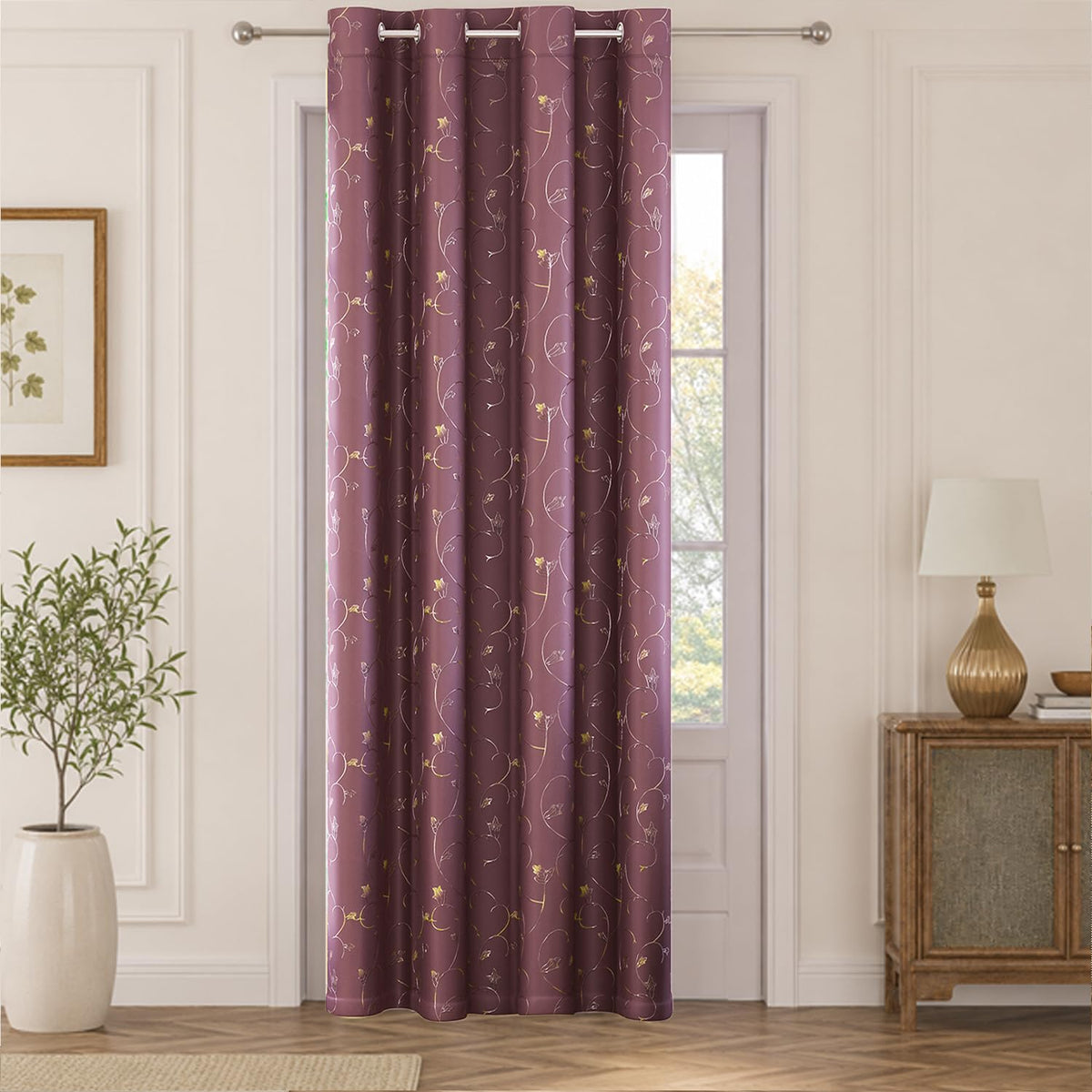 HOKIPO Golden Vine Eyelet Curtains, 7 Feet Long - Dusty Rose - image 2