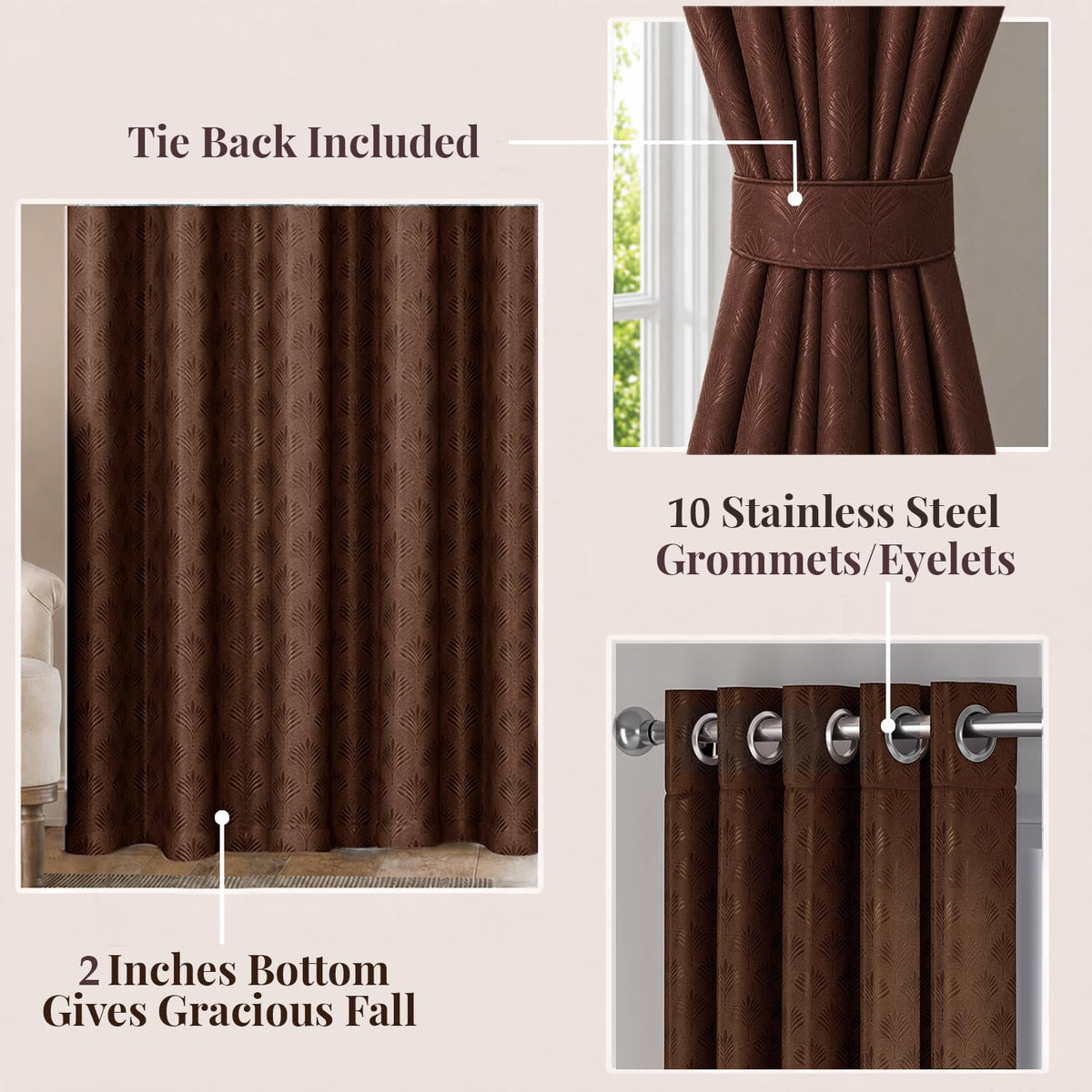 HOKIPO Palmea True Blackout Curtains, 7 Feet Long - Mocha Brown - image 5