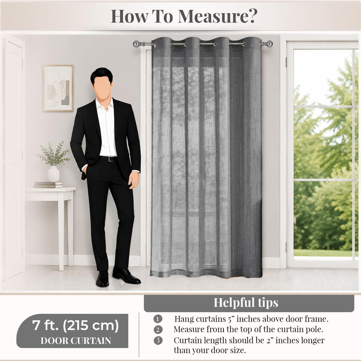 HOKIPO Breeze Sheer Curtains, 7 Feet Long - Charcoal - image 7