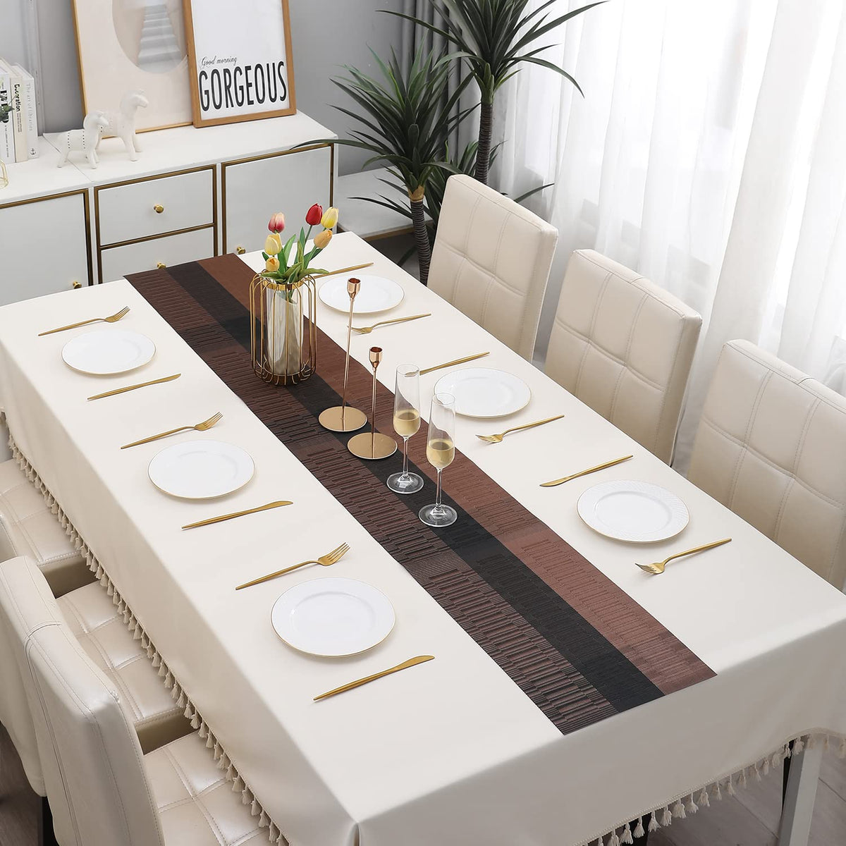 Buy Metallic Brown Colour PVC table runner for dining table | HOKIPO