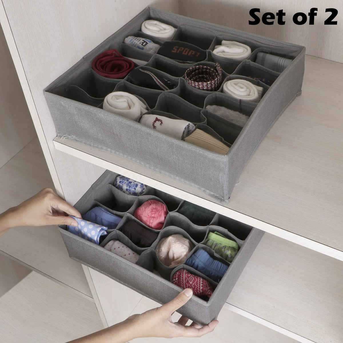 Non-Woven Fabric Undergarment Organizer Storage Box For Drawers Bra Panty Socks Tie Lingerie Organizer For Wardrobe, Grey
