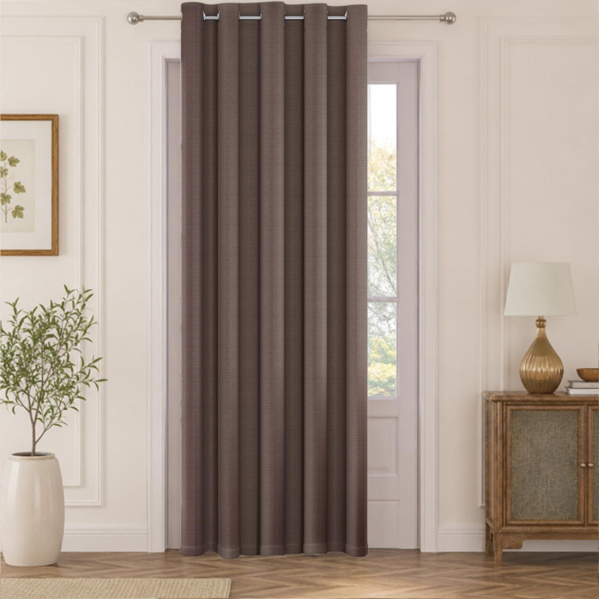 HOKIPO Horizon Dimout Eyelet Curtains, 7 Feet Long - Mocha Brown - image 2