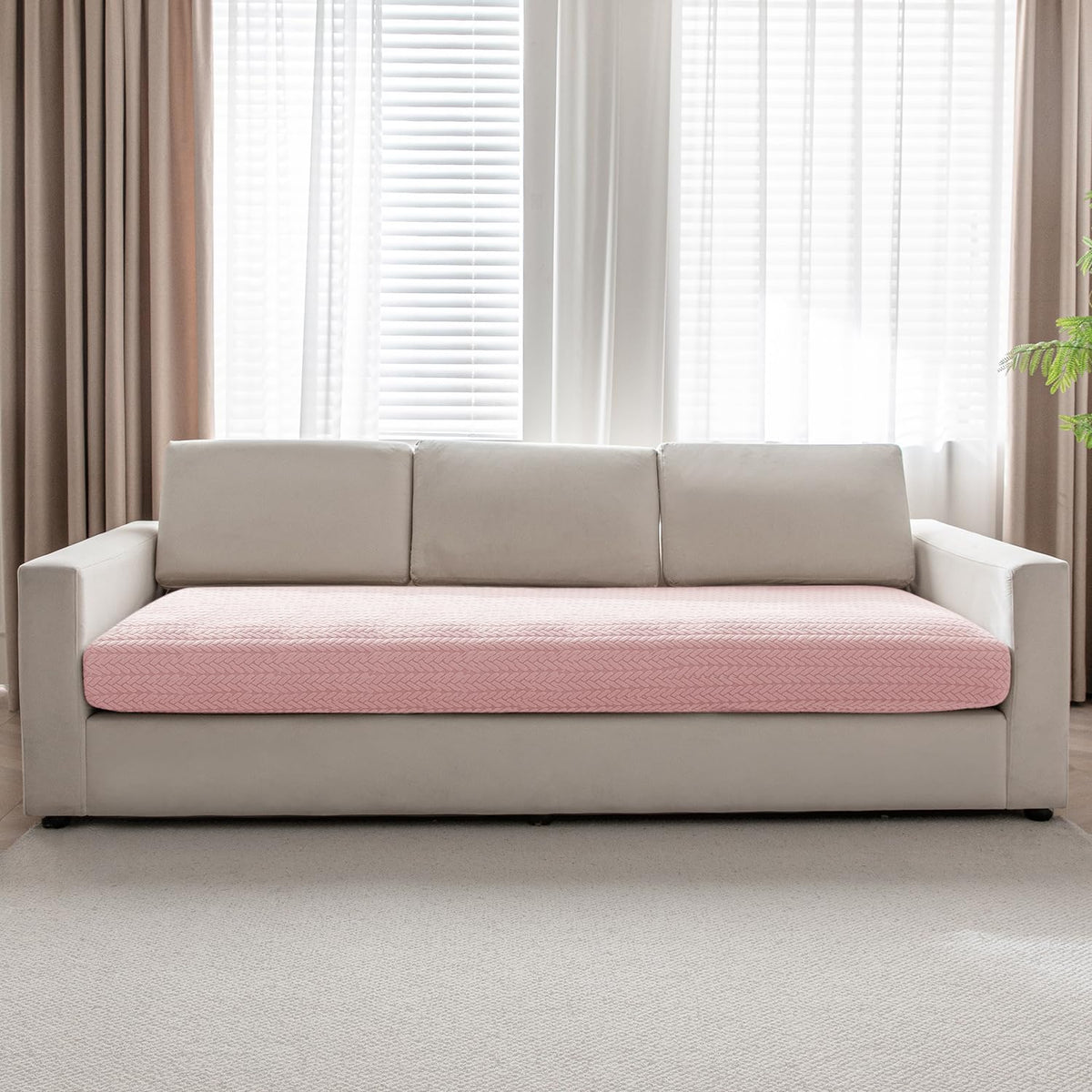 Stretchable Thick Jacquard Textured Seat Couch Cushion Cover for 1/2/3 Seaters, Pink