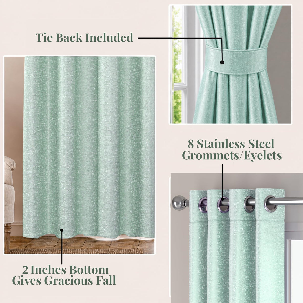 HOKIPO Imperia Eyelet Curtains, 7 Feet Long - Soft Mint - image 4