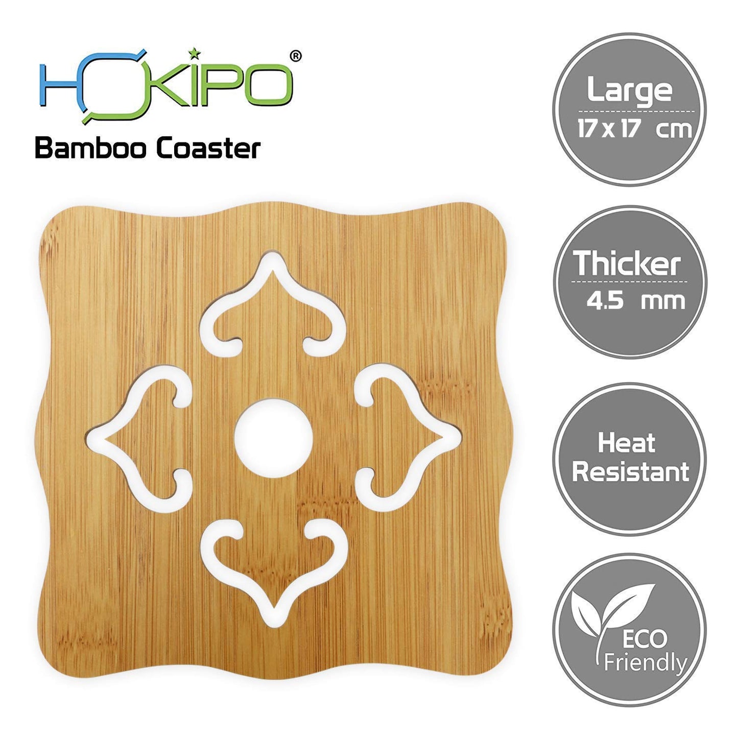 HOKIPO Bamboo Wooden Coasters for Home Pan Pot Holder & Dining Table Heat Pad for Kitchen - Pack of 2/4/6
