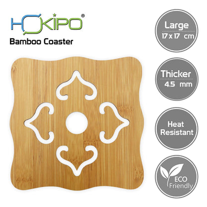 HOKIPO Bamboo Wooden Coasters for Home Pan Pot Holder & Dining Table Heat Pad for Kitchen - Pack of 2/4/6