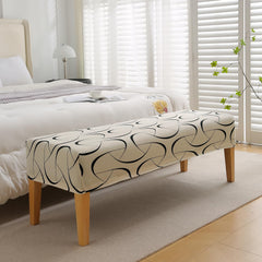 Elastic Printed Dining Bench Stretchable Slipcover, Natural Beige Abstract Art