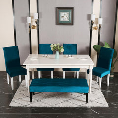 Elastic Fitted Dining Bench Slipcover, Peacock Blue