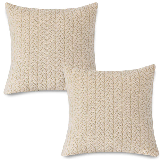 Jacquard Sofa Cushion Covers Pack of 2, 18x18 Inches, Beige