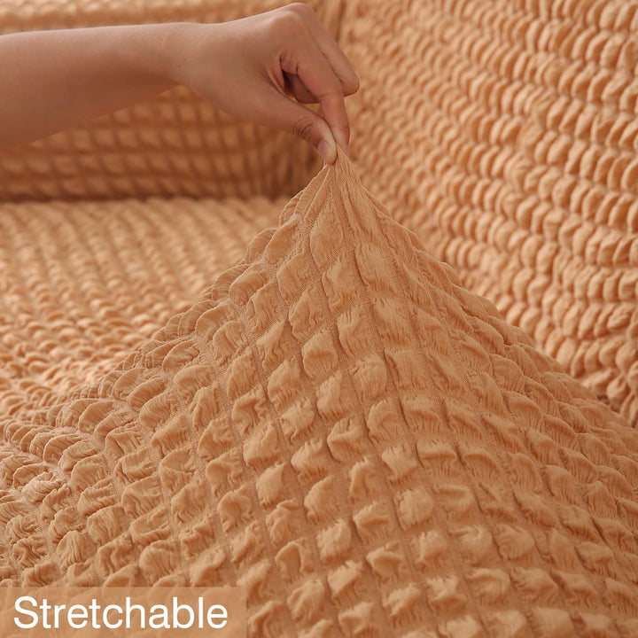 Light Brown Elastic stretchable Turkish Bubble frill sofa cover set