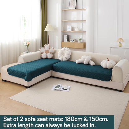 HOKIPO Waterproof Quilted Quick Dry L Shape Sofa Seat Cover Mat, Peacock Blue