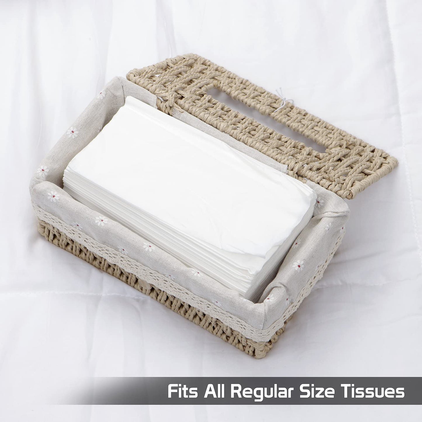 Buy beige handwoven eco-friendly tissue holder | HOKIPO