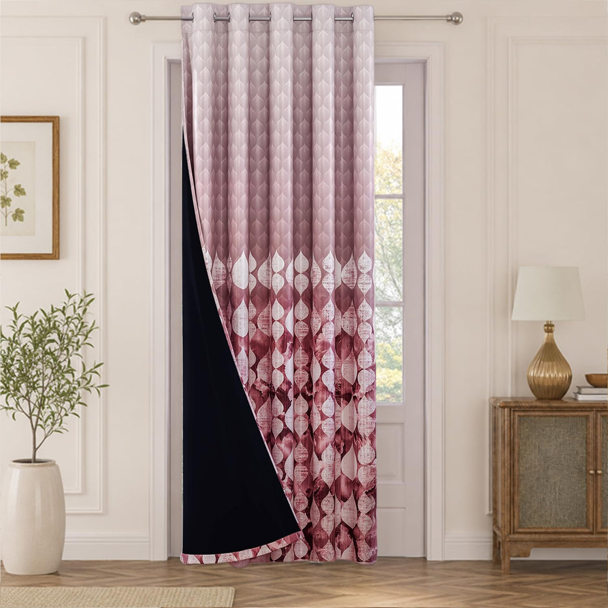 HOKIPO Twilight Curtains, 7 Feet Long - Raindrop Mosaic Rose Pink - image 2