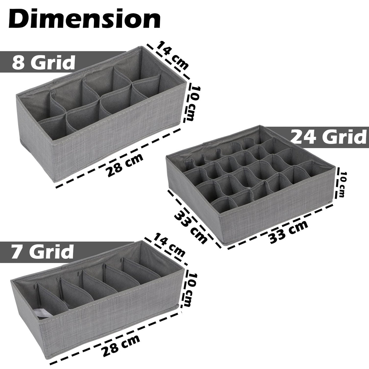 Non-Woven Fabric Undergarment Organizer Storage Box For Drawers Bra Panty Socks Tie Lingerie Organizer For Wardrobe, Grey