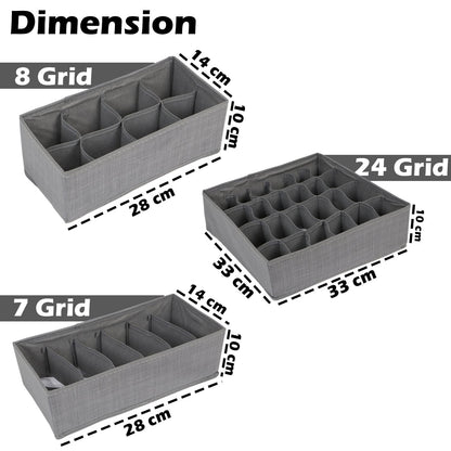 Non-Woven Fabric Undergarment Organizer Storage Box For Drawers Bra Panty Socks Tie Lingerie Organizer For Wardrobe, Grey
