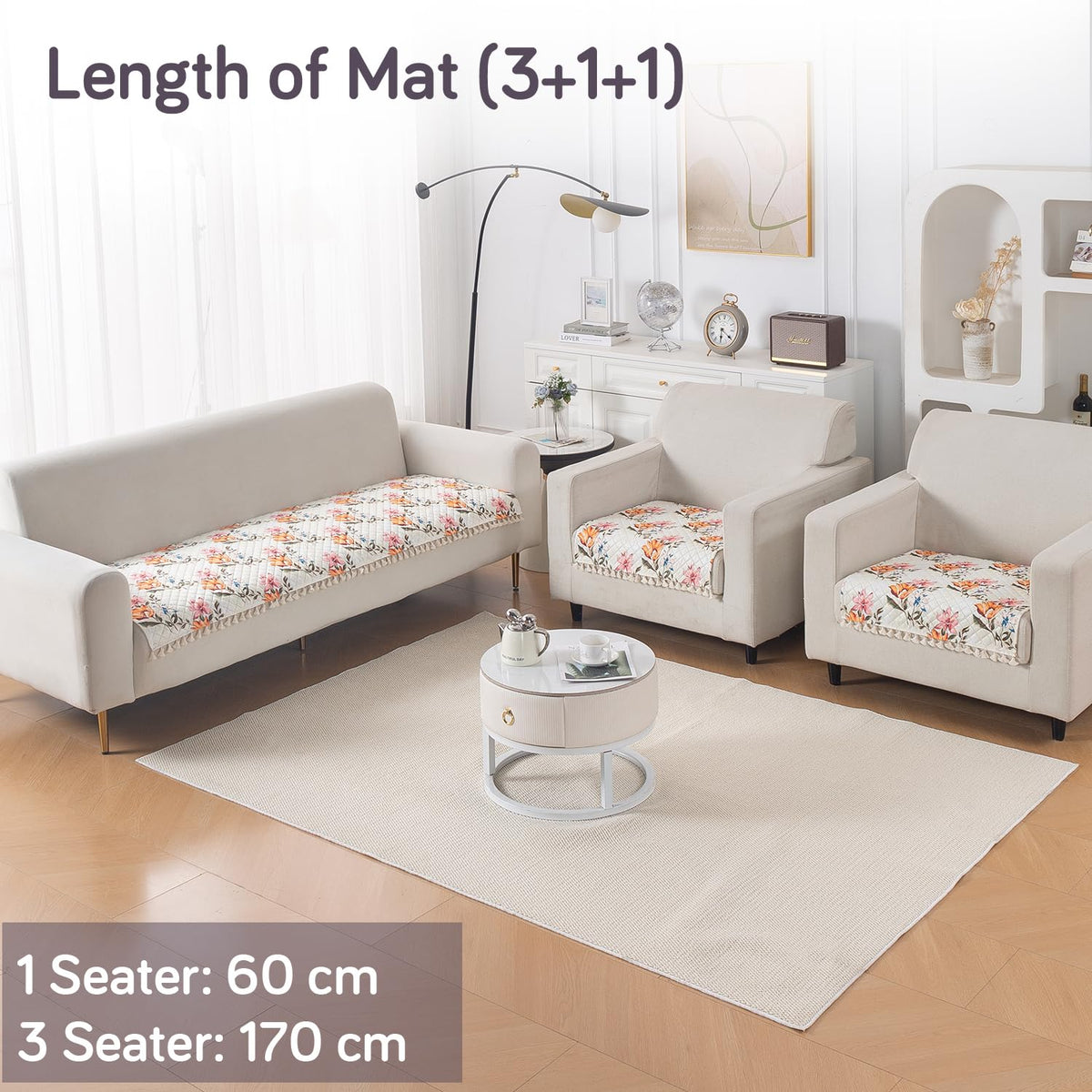 Quilted Sofa Seat Mat for 5-Seater Sofa (3+1+1), Tassel Twigs | Painterly Floral