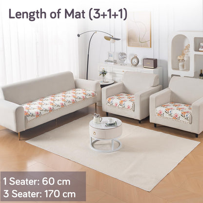 Quilted Sofa Seat Mat for 5-Seater Sofa (3+1+1), Tassel Twigs | Painterly Floral