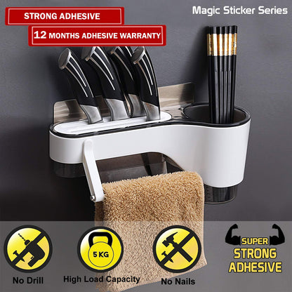 Plastic Magic Sticker Series Wall Mounted Spoon and Knife Holder for Kitchen (Standard)
