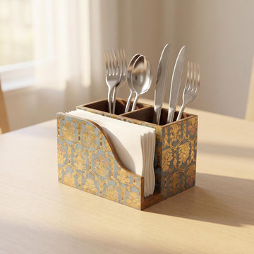 HOKIPO Cutlery Holder with Napkin Stand, Engineered Wood, Shahi Gulnaar - image 1