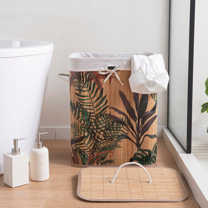 Eco-Friendly Foldable Bamboo Laundry Basket Hamper with Lid, Large - 60 Liter, Ficus Leaves