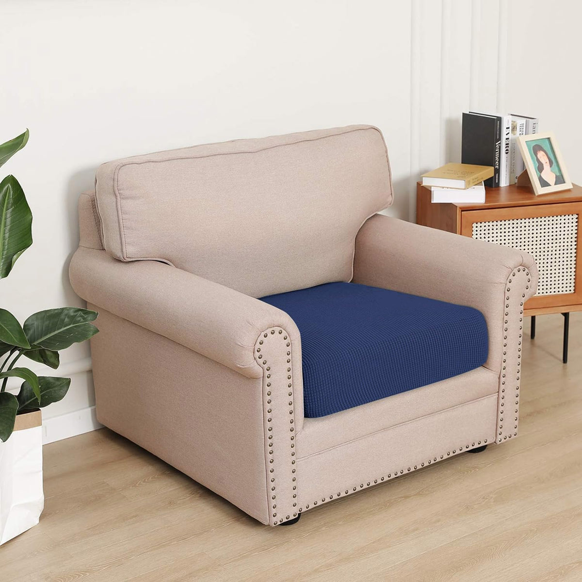 Stretchable Thick Jacquard Textured Seat Cushion Cover for 1/2/3 Seaters / Pieces for Sofa, Navy Blue