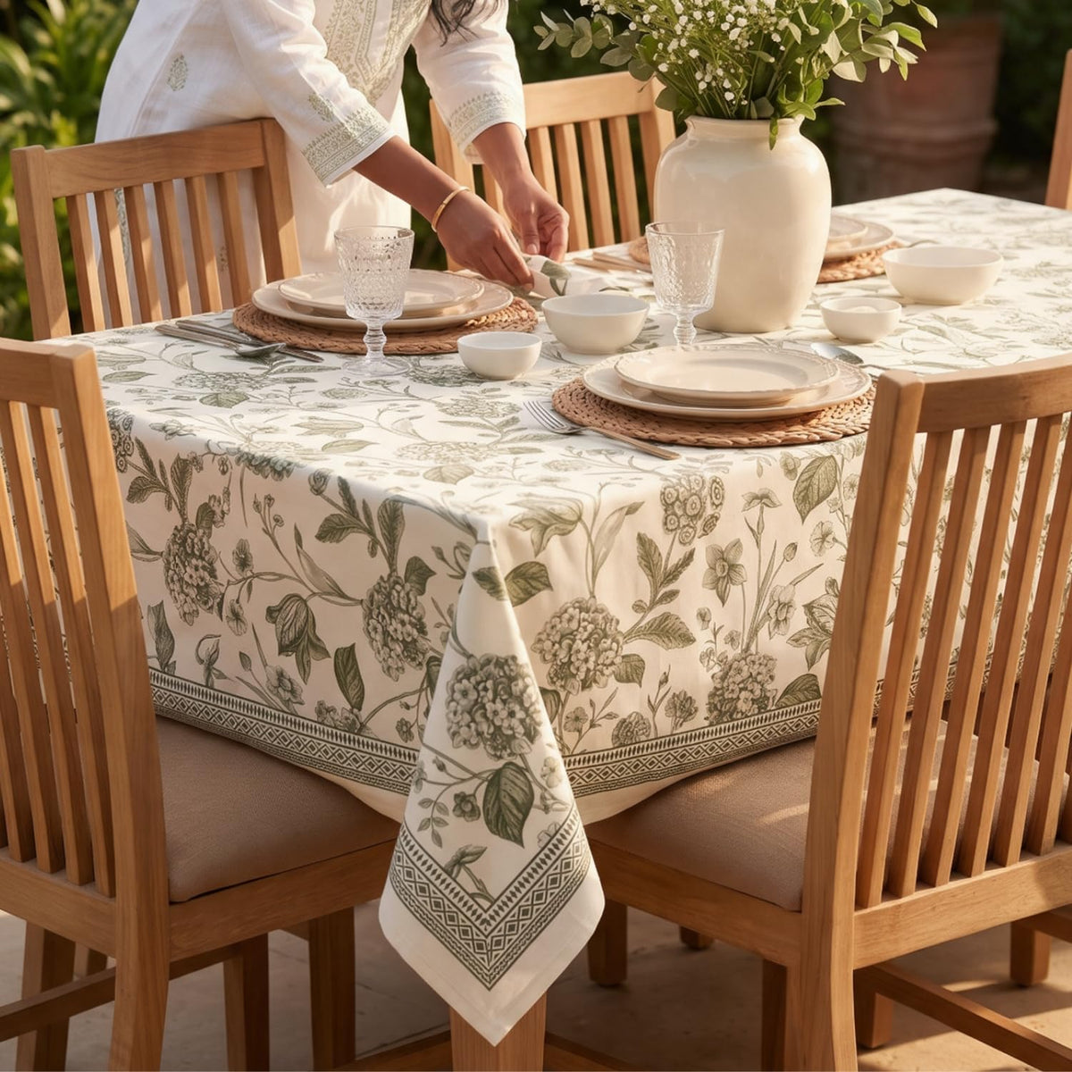 HOKIPO Aesthetic Table Cloth for 6 Seater Dining Table, Olive Green - image 7