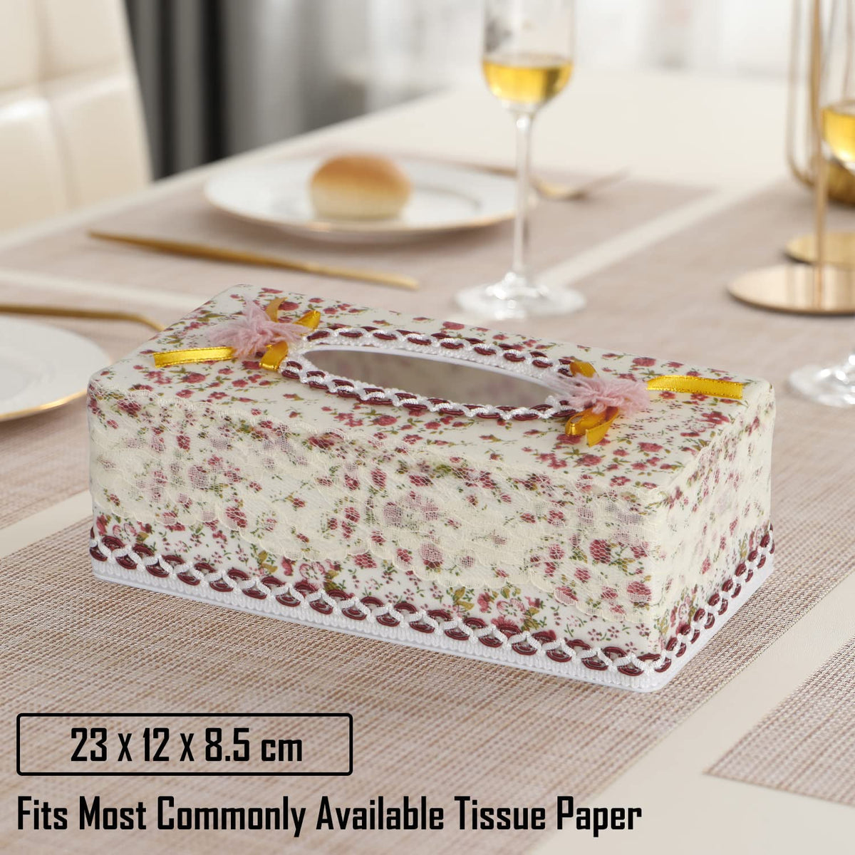 Plastic Tissue Box Holder, Floral Red