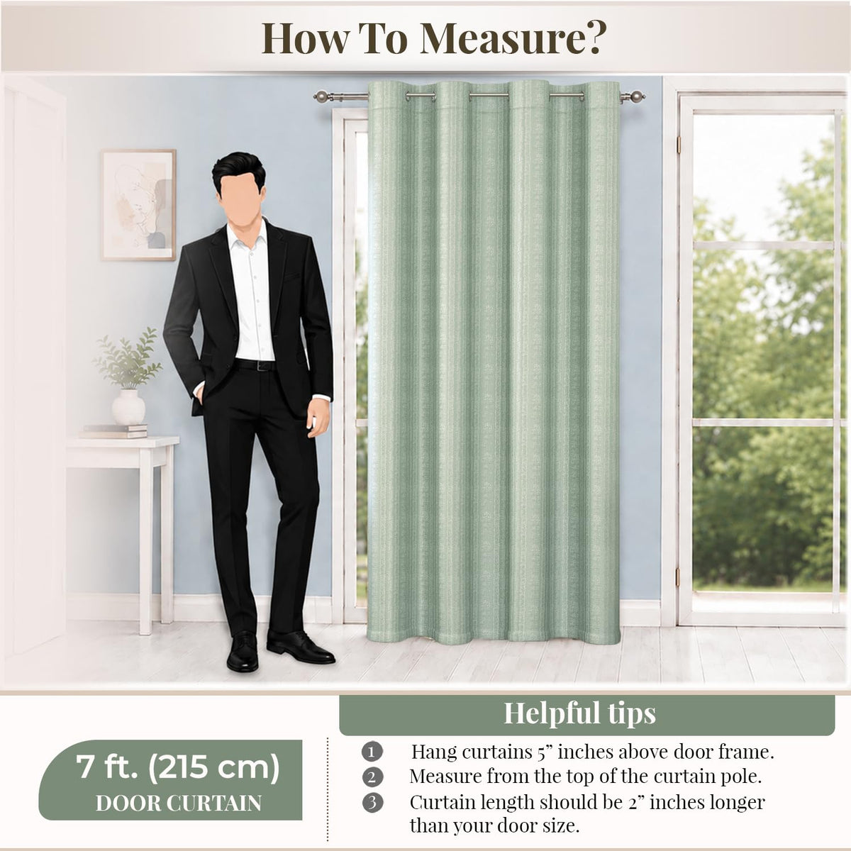 HOKIPO Royal Blend Eyelet Curtains, 7 Feet Long - Sage Green - image 8
