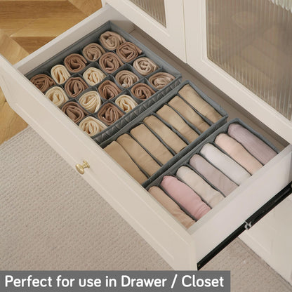 Lingerie Organizer for Women – Bra Organizer for Wardrobe & Drawers | Foldable Innerwear Organiser for Bras, Camisoles | Non-Woven Fabric, Grey leaves