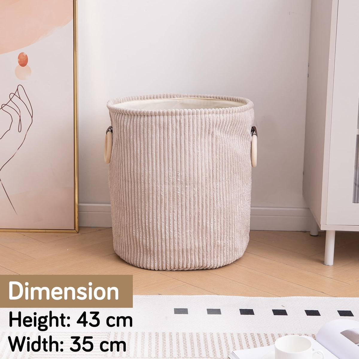Folding Laundry Bag for Clothes Hamper, Collapsible Storage Basket, 43 x 35 x 35 cm Cream