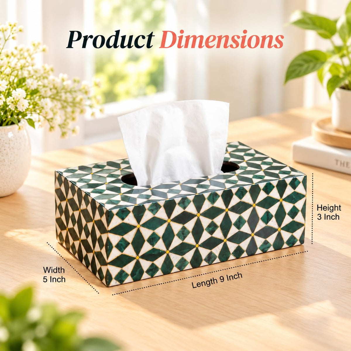 HOKIPO Tissue Box Holder, Rectangle, Engineered Wood, Moroccan Prism - image 4