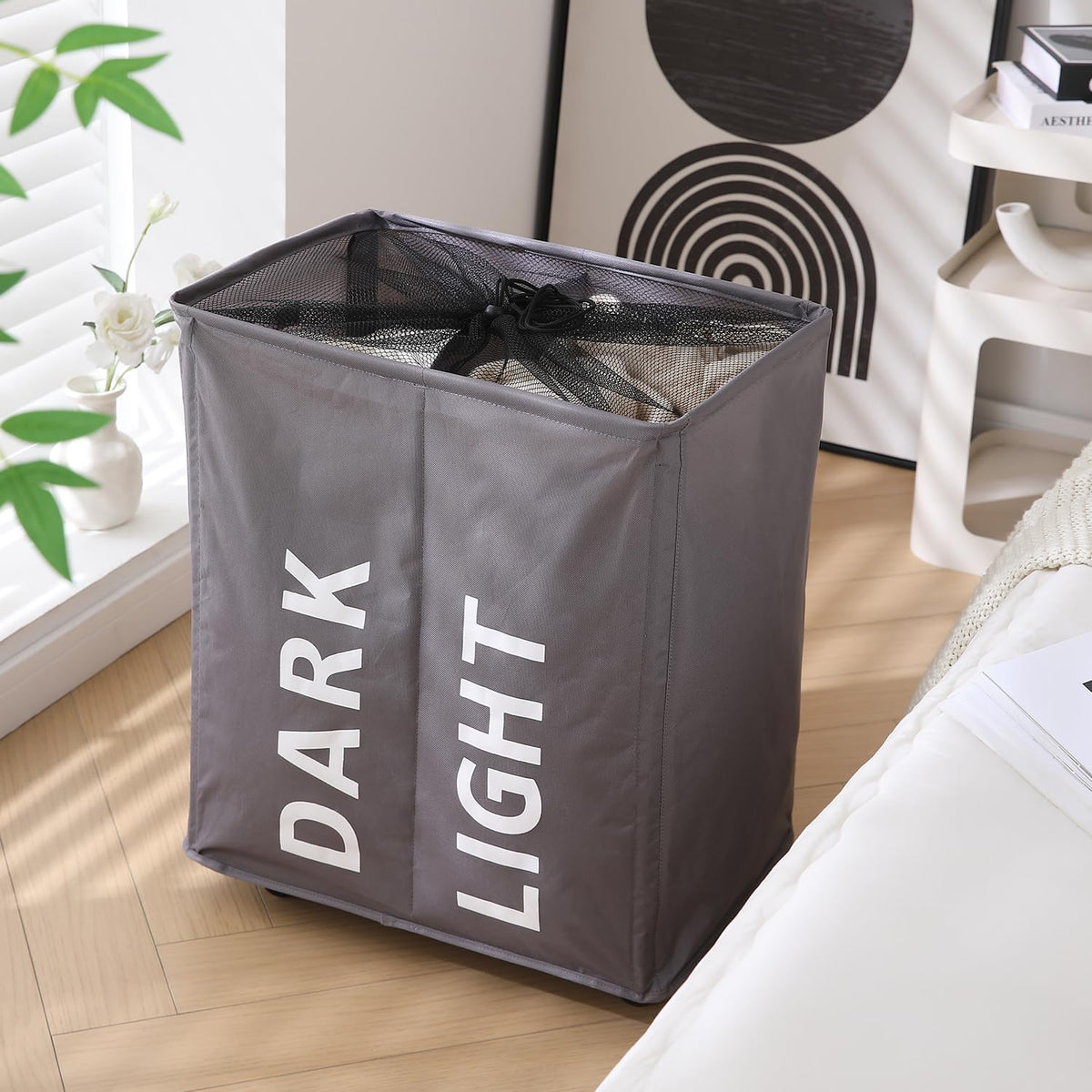 Large Laundry Basket Foldable Hamper With Wheels, Grey