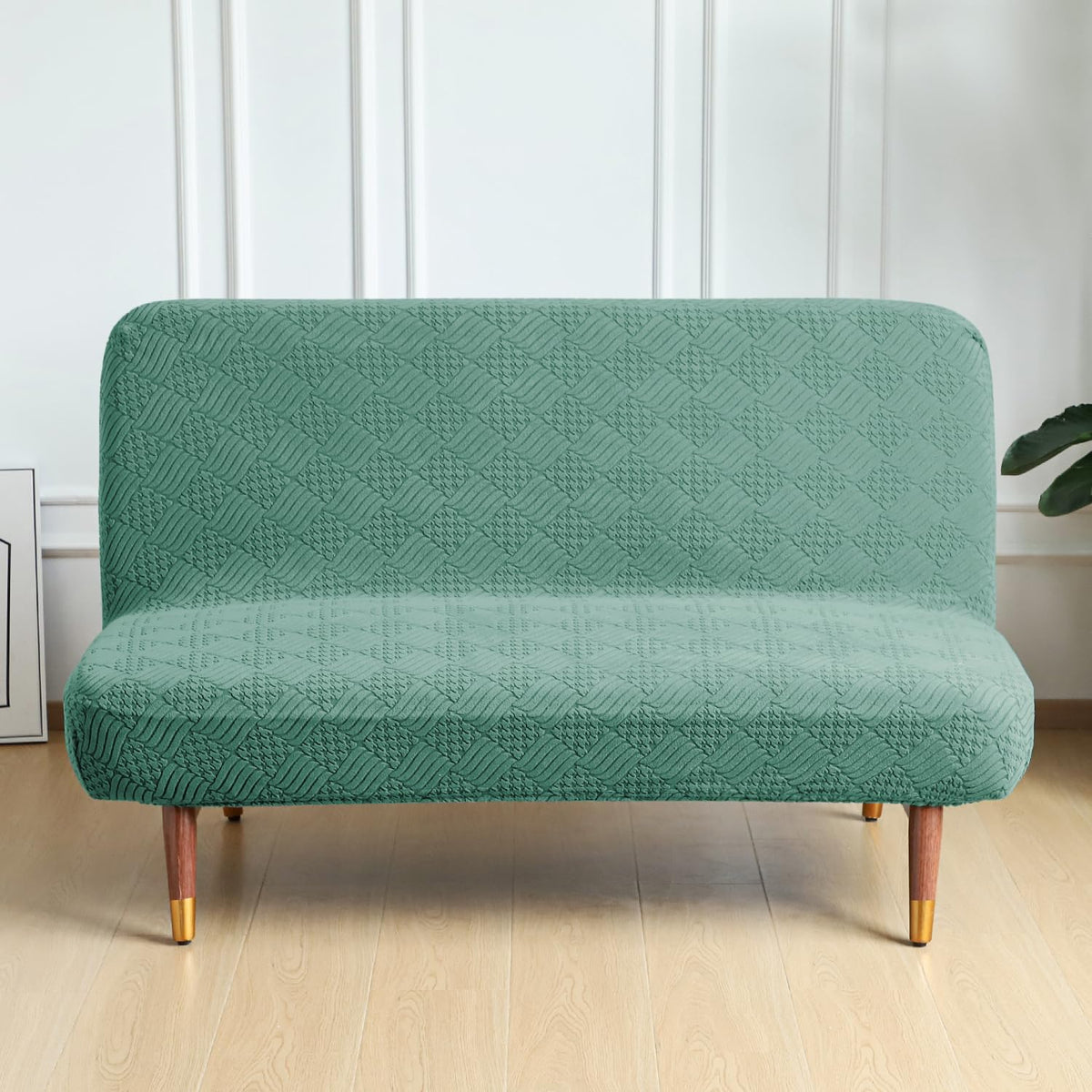 Buy Green Colour Luxurious Jacquard Armless Sofa Cover - HOKIPO