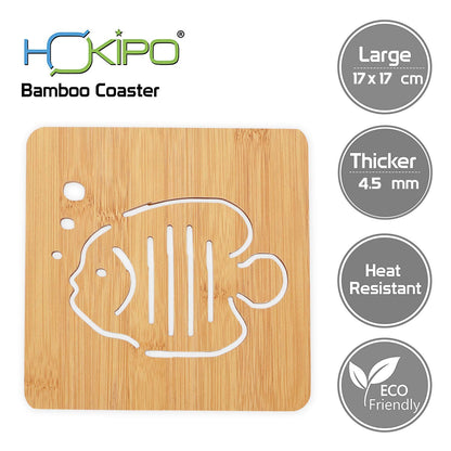 HOKIPO Eco-Friendly Bamboo Wooden Coasters for Home Pan Pot Holder - Pack of 2/4/6