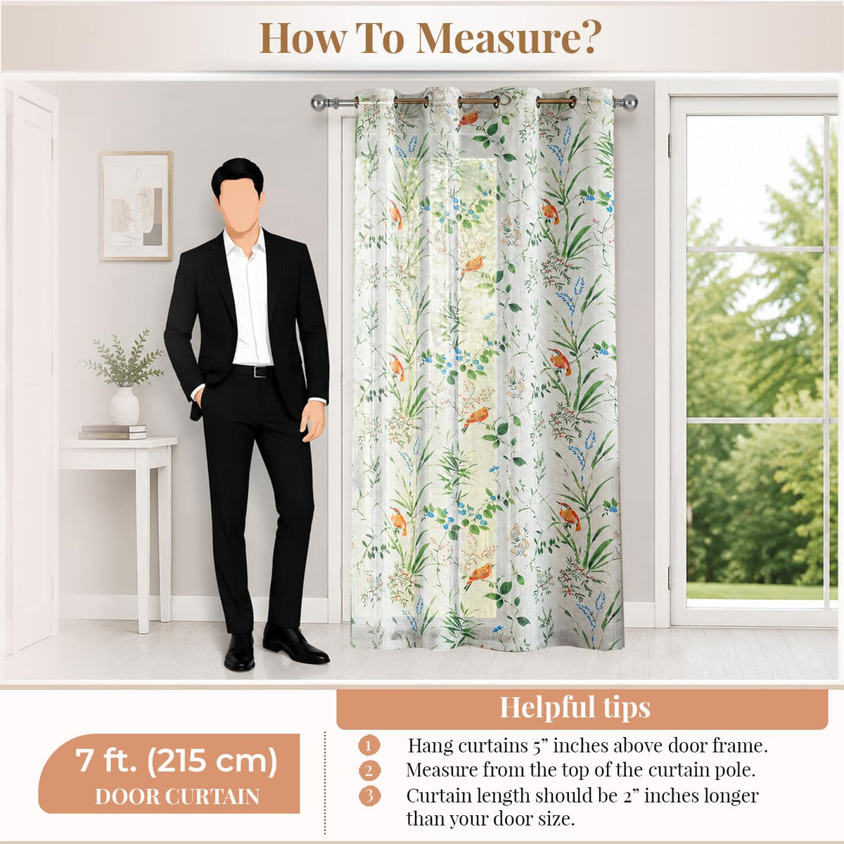 HOKIPO Petals & Poetry Sheer Curtains, 7 Feet Long - Songbird Garden - image 7