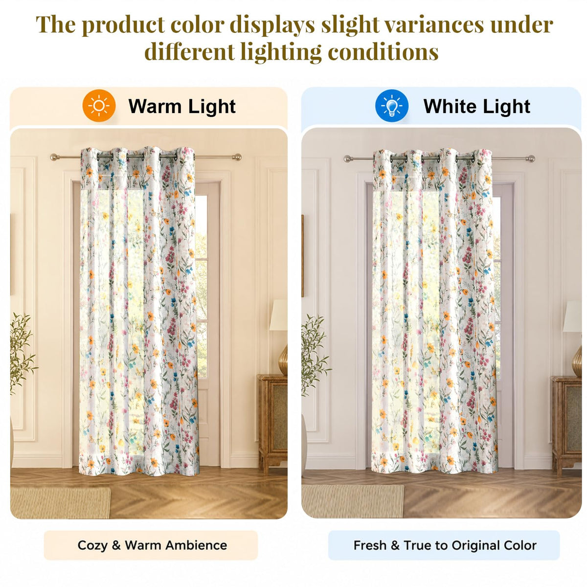 HOKIPO Petals & Poetry Sheer Curtains, 7 Feet Long - Wildflower Mist - image 5