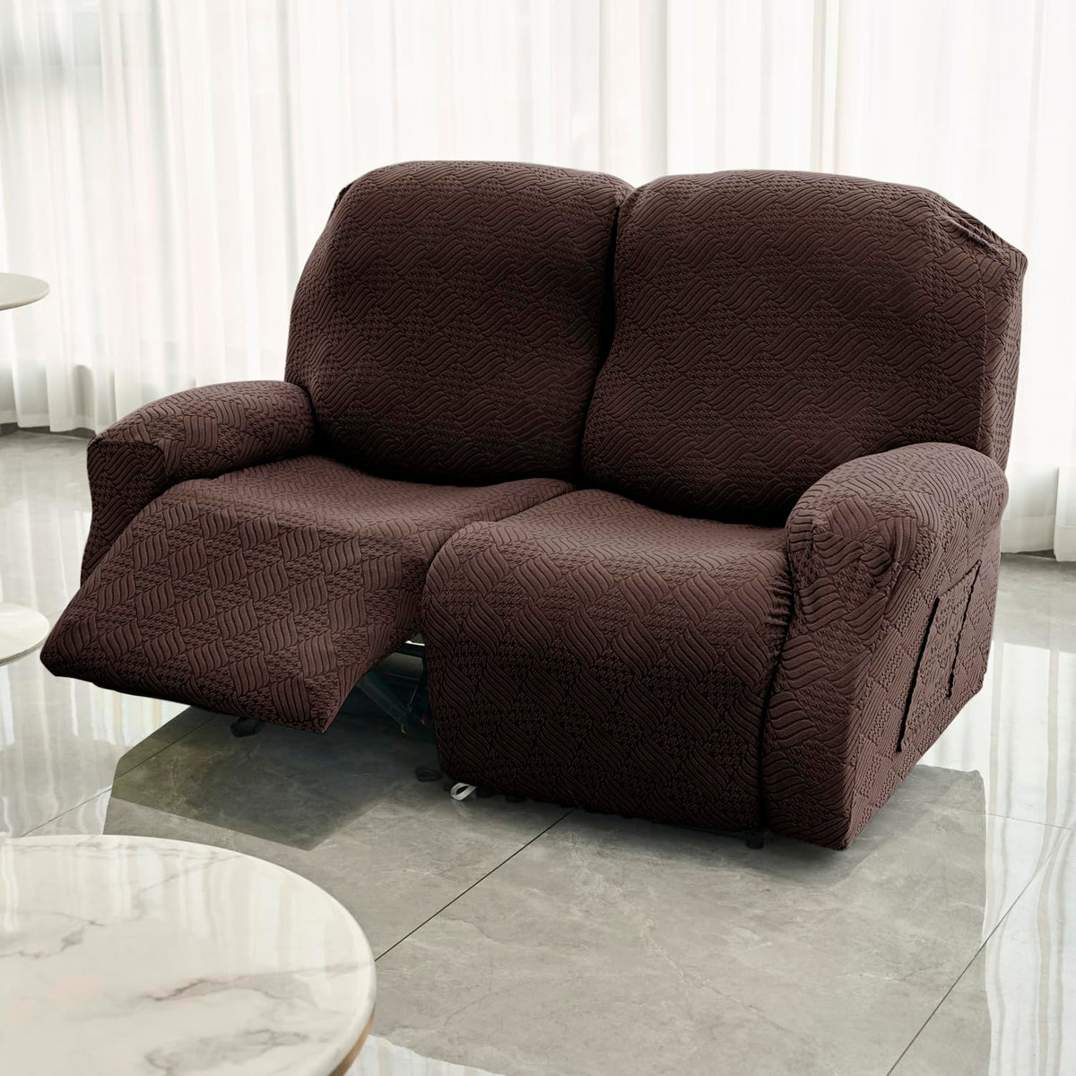 Buy Brown Colour Jacquard 2 Seater Recliner Sofa Cover