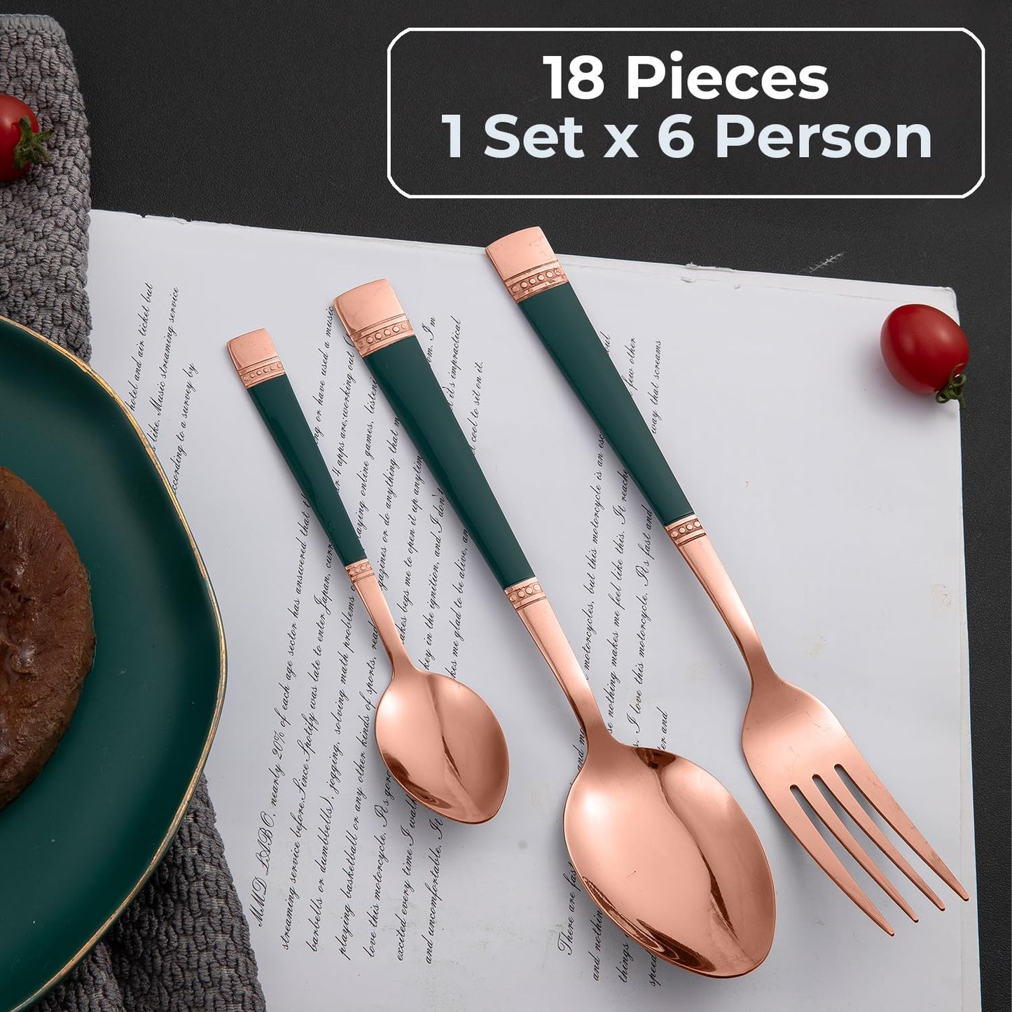 Cutlery Set of 18 / 24 Pcs Stainless Steel Flatware Set, Mirror Finish - Rose Gold